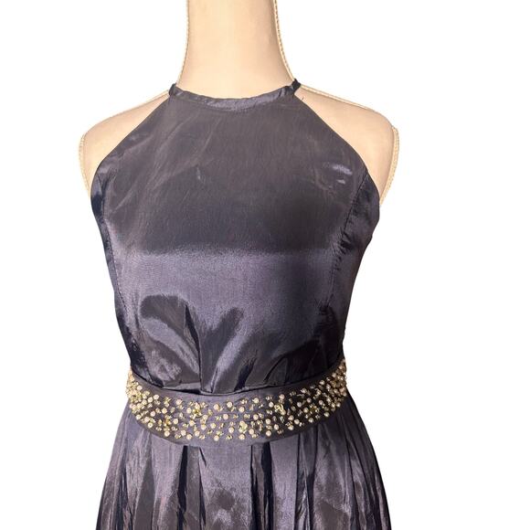 Navy Small Classic Minimalist  Spaghetti Strap Embellished Bow Belt Maxi Dress - Picture 1 of 8